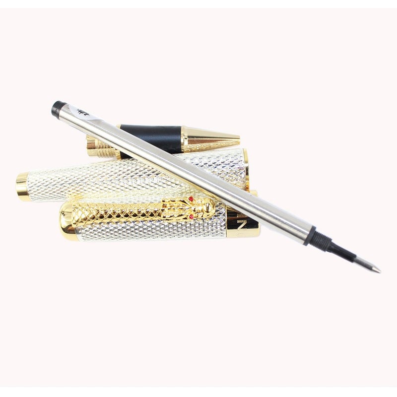 Gullor 1200 Golden Dragon Red Crystal Eyes Rollerball Pen (Silver and golden) - Image 4